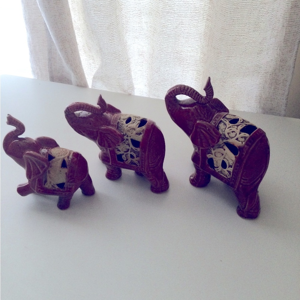 Set of Three Decorative Elephant Figurines